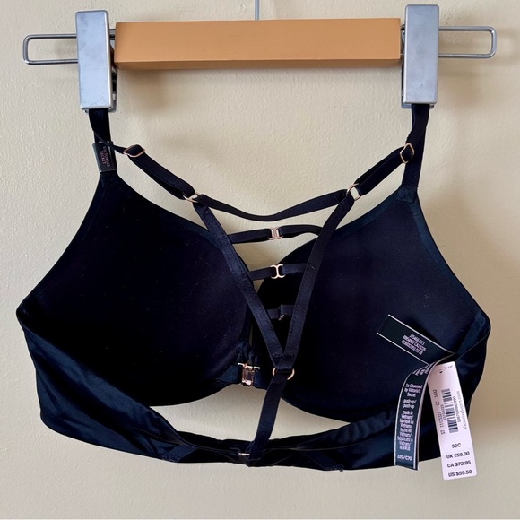 Victoria's Secret| Black ‘So Obsessed’ Caged Back Front Open Push-Up Bra Sz 32C - Picture 2 of 3